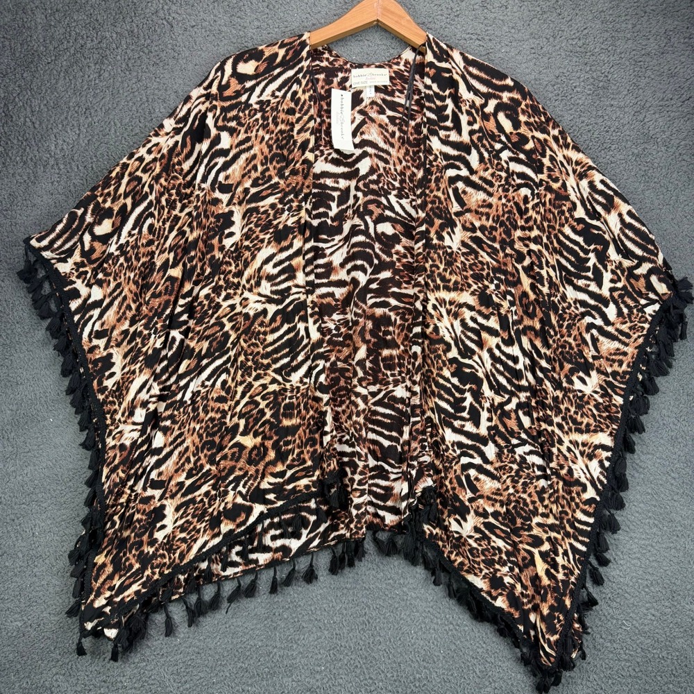 Bobbie Brooks Ladies Animal Print Tassel Fringe Kimono Wrap One Size NEW